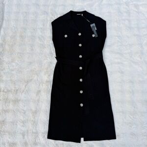 Elie Tahari Womens Noir Black Knit Sleeveless Belted Midi Dress ETR21102 Size S